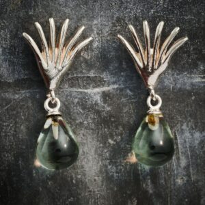 Øresmykke - Viften - 3 cm - Sølv - Dråbe af svag grøn amatyst